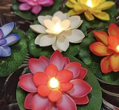 Elegant LED Water Sensor Floating Diyas – Lotus Style 🌷 (Pack of 6)