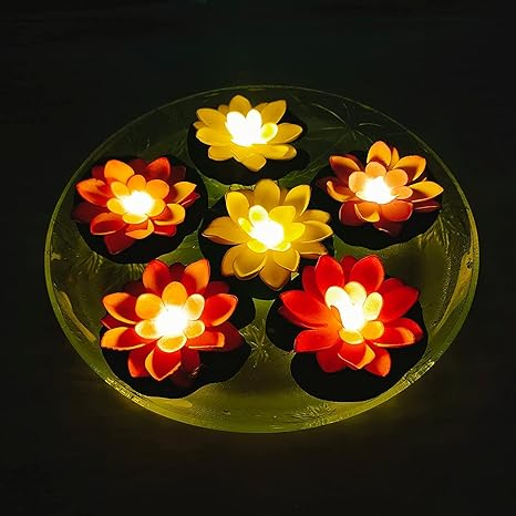 Elegant LED Water Sensor Floating Diyas – Lotus Style 🌷 (Pack of 6)